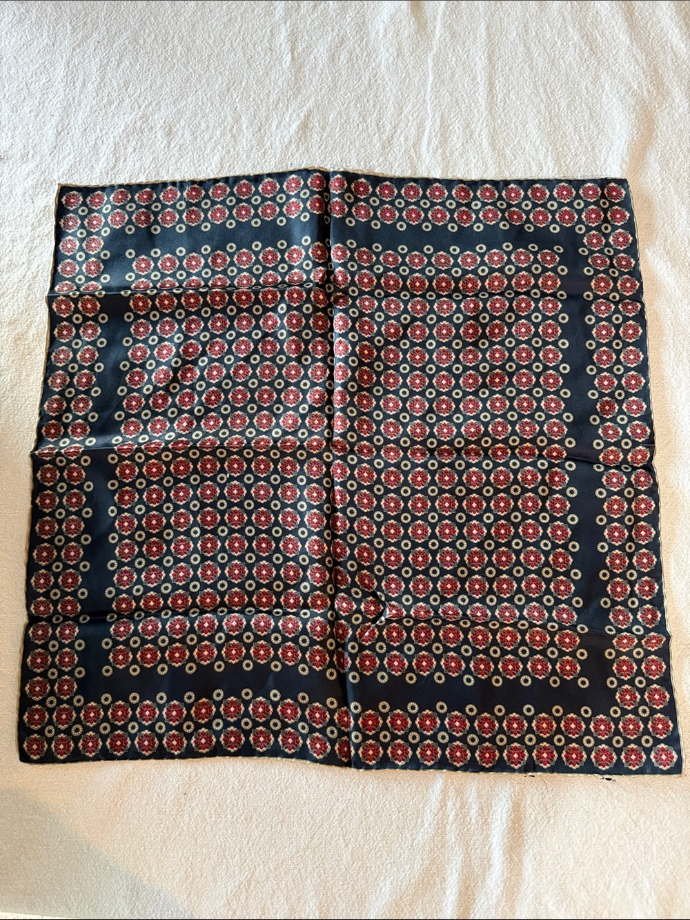 Black Floral Medallion Silk Pocket Square
